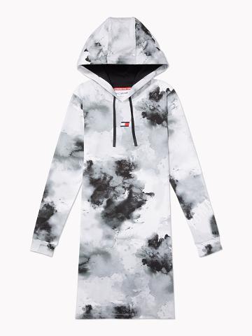 Női Tommy Hilfiger Essential Watercolor Print Hoodie Dresses Fehér Fekete | HU 85YXF